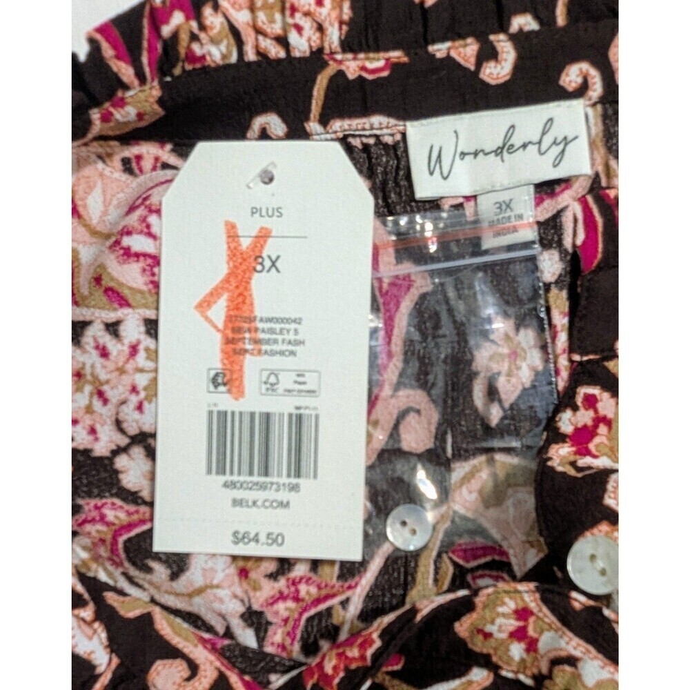 Wonderly Plus Size 3X Boho Brown Paisley V-neck Blouse NEW - Picture 5 of 6